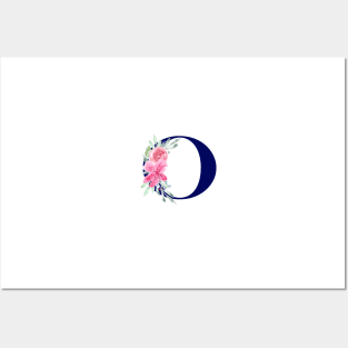 Watercolor Floral Letter O in Navy Posters and Art